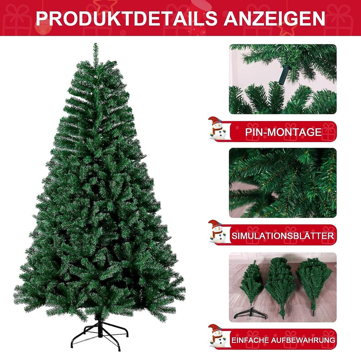 Kunstkerstboom 180 cm PVC met metalen standaard groen