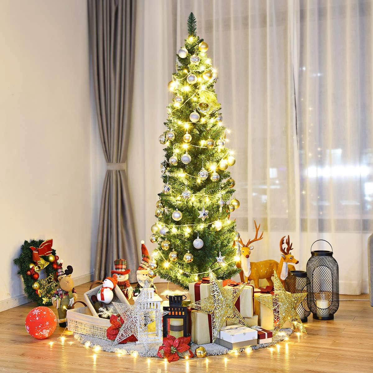 kunstkerstboom 180 cm slank met metalen standaard
