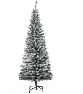 Kunstkerstboom 180 cm slanke dennenboom met sneeuw