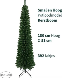 Kunstkerstboom 180 cm Smal Potloodmodel Metalen Standaard