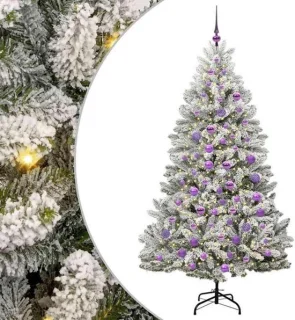Kunstkerstboom 180 cm wit-groen met verlichting en kerstballen