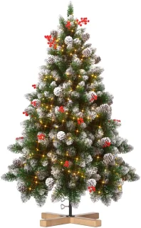Kunstkerstboom 180 cm - Witte punten en dennenappels