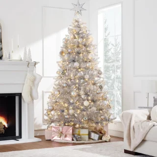 Kunstkerstboom 180 cm, zilver, metalen standaard