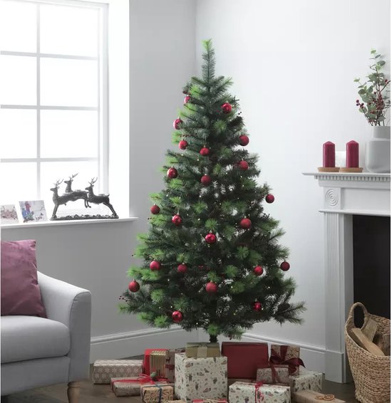 Kunstkerstboom 180cm versierd met dennenappels en bessen