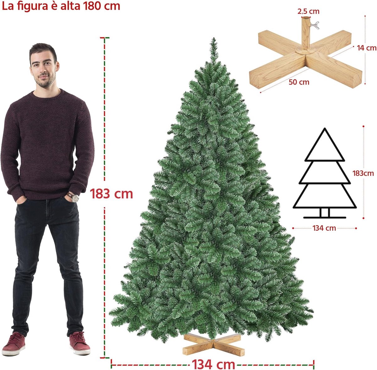Kunstkerstboom 183 cm PVC Sparrenboom met Metalen Standaard