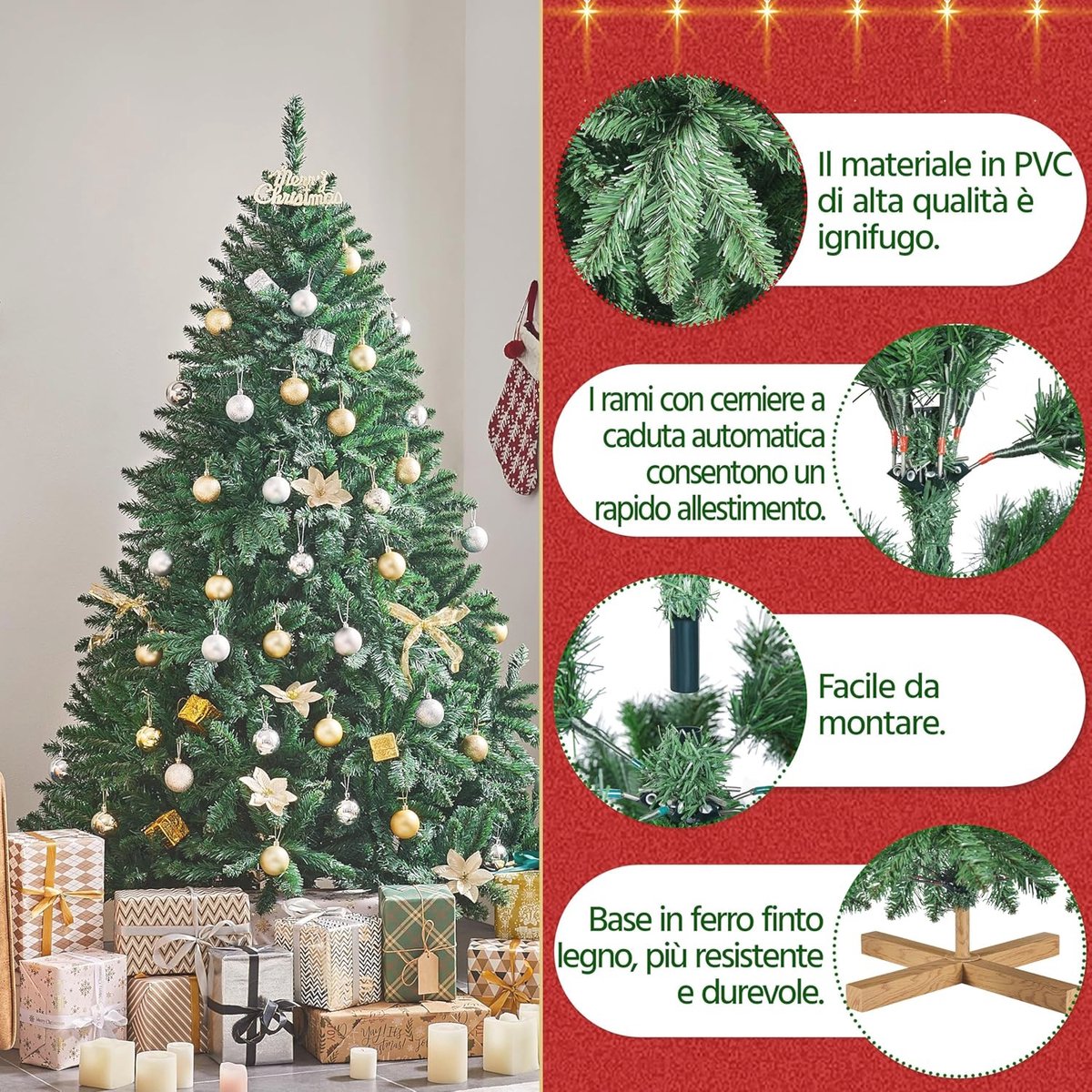 Kunstkerstboom 183 cm PVC Sparrenboom met Metalen Standaard