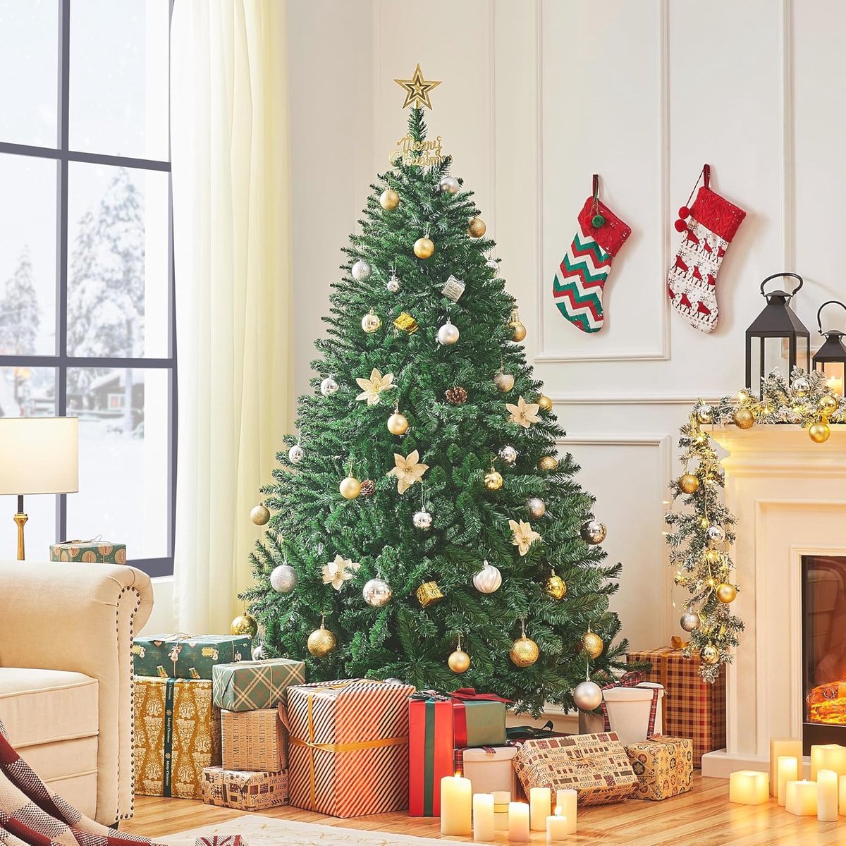 Kunstkerstboom 183 cm PVC Sparrenboom met Metalen Standaard