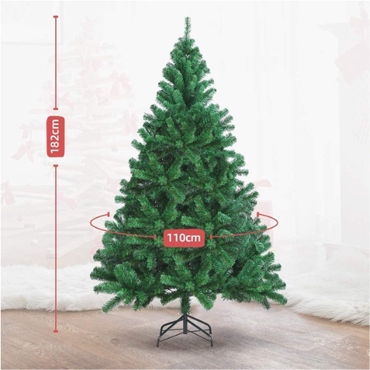 Kunstkerstboom 185 cm PVC/PE met Metalen Standaard en Opbergtas