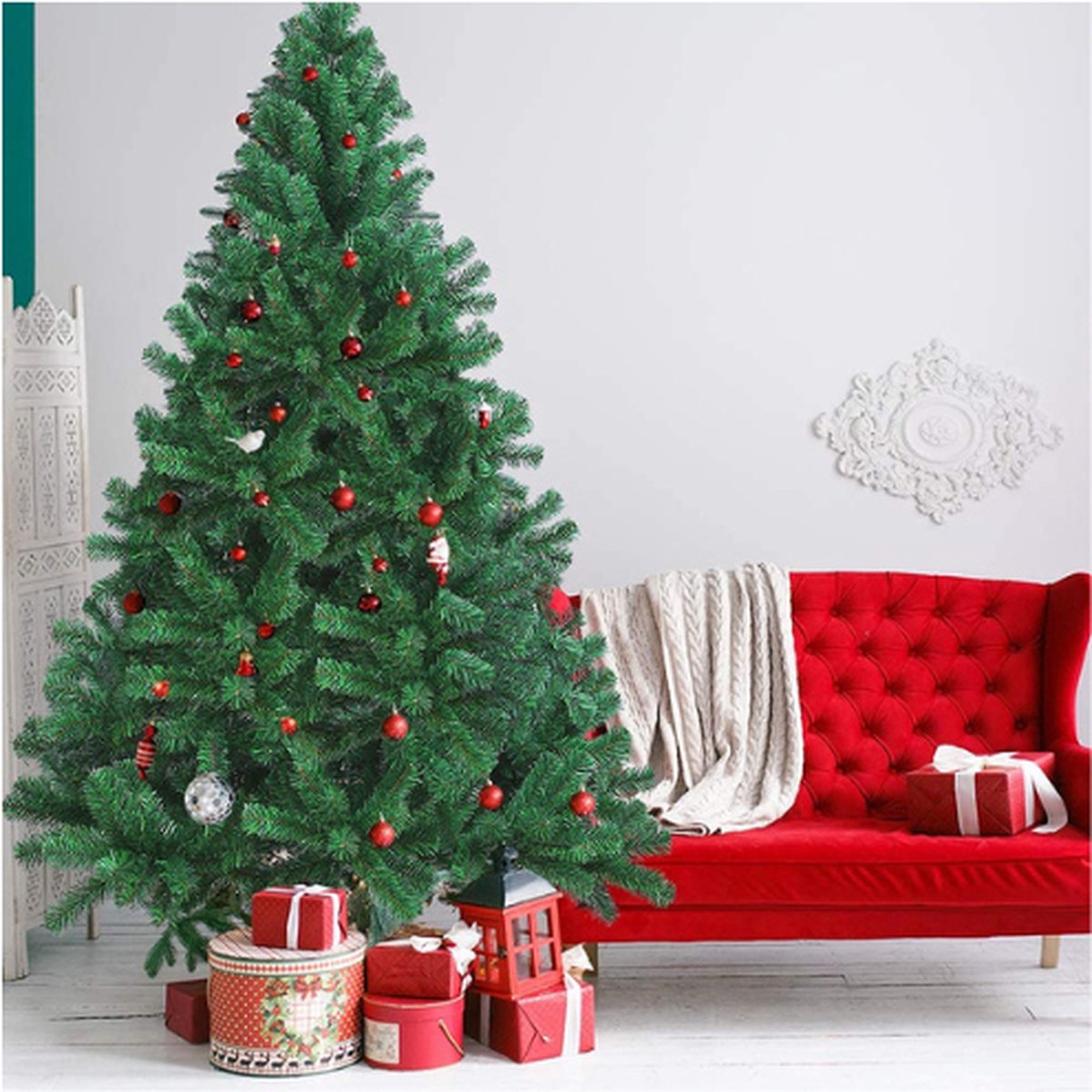 Kunstkerstboom 185 cm PVC/PE met Metalen Standaard en Opbergtas