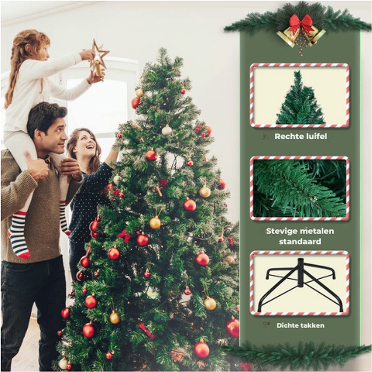 Kunstkerstboom 185 cm PVC/PE met Metalen Standaard en Opbergtas
