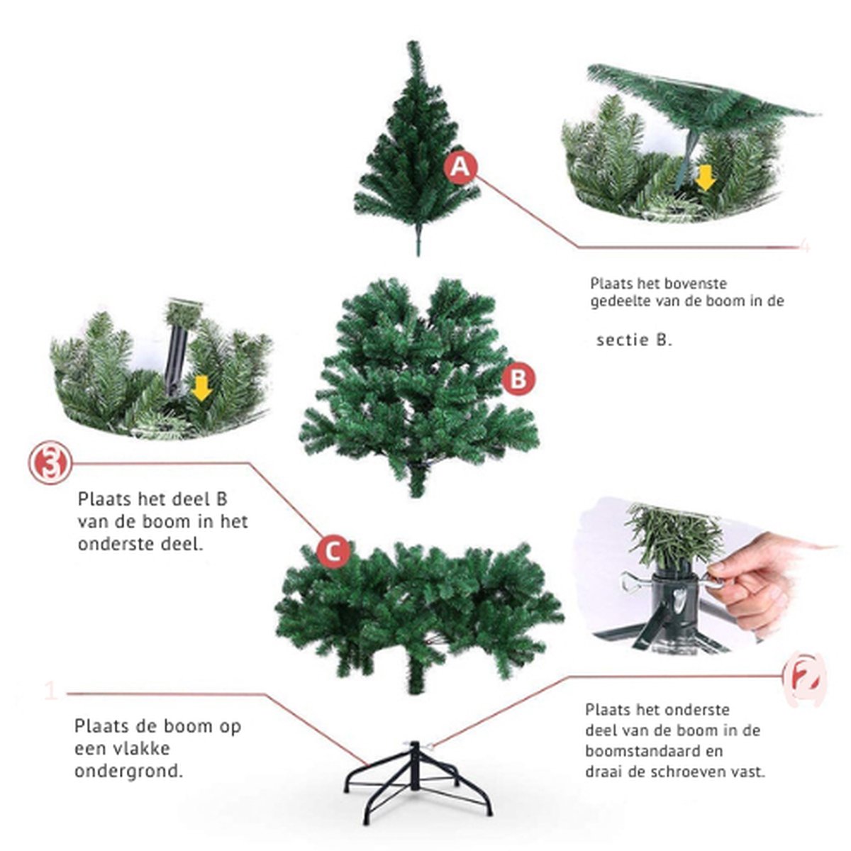 Kunstkerstboom 185 cm PVC/PE met Metalen Standaard en Opbergtas