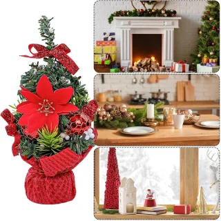 Kunstkerstboom 2 stuks - Mini tafelkerstboom 20 cm rood