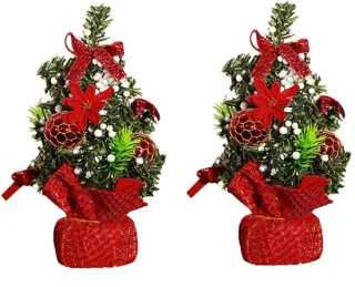 Kunstkerstboom 2 stuks - Mini tafelkerstboom 20 cm rood