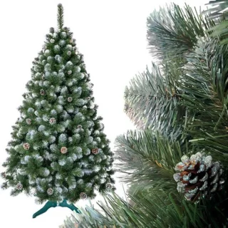 Kunstkerstboom 200 cm met sneeuw, pijnappels en standaard