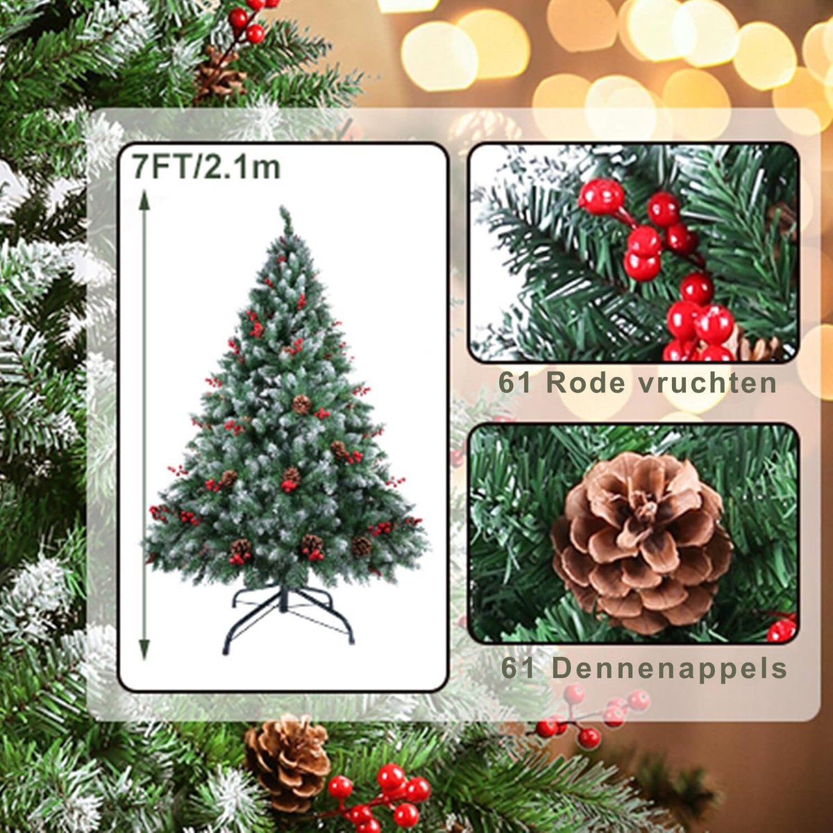 Kunstkerstboom 2.1 M Met Sneeuwtips En Rode Bessen