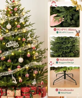 Kunstkerstboom 210 cm – 3-delig met metalen standaard
