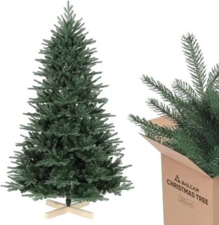 Kunstkerstboom 210 cm - dichte kunstdennenboom met houten standaard