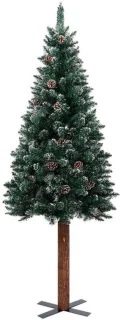 Kunstkerstboom 210 cm met houten standaard en sneeuwaccenten