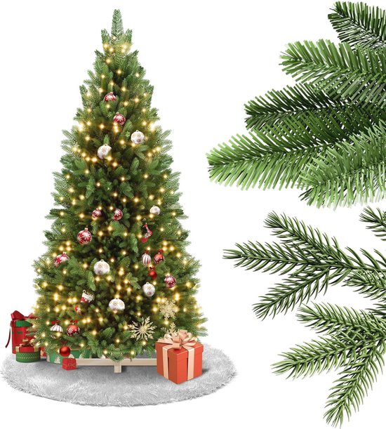 Kunstkerstboom 210 cm met Houten Standaard en Verlichting