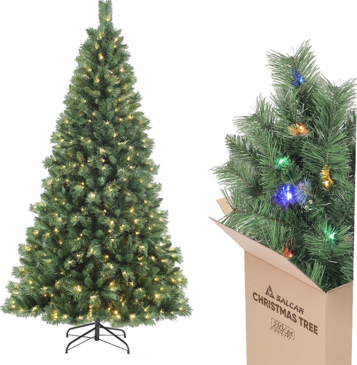 Kunstkerstboom 210 cm met LED verlichting en metalen standaard