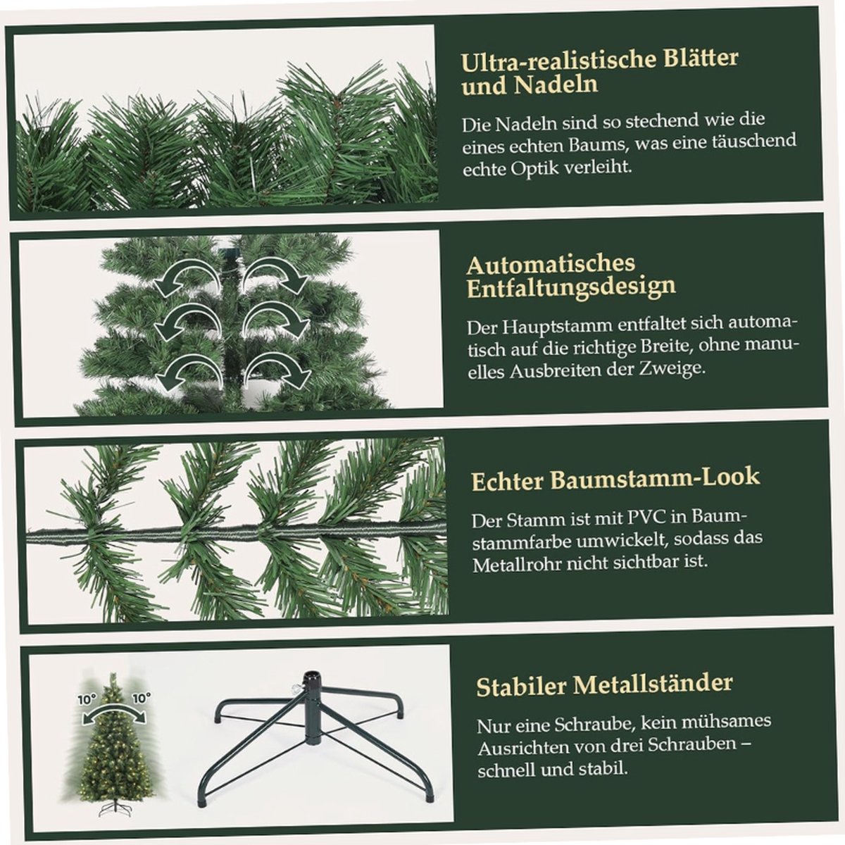 Kunstkerstboom 210 cm met LED verlichting en metalen standaard