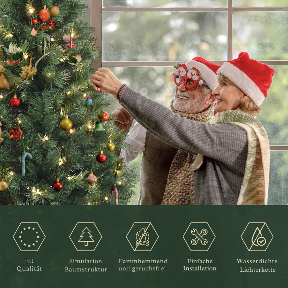Kunstkerstboom 210 cm met LED verlichting en metalen standaard