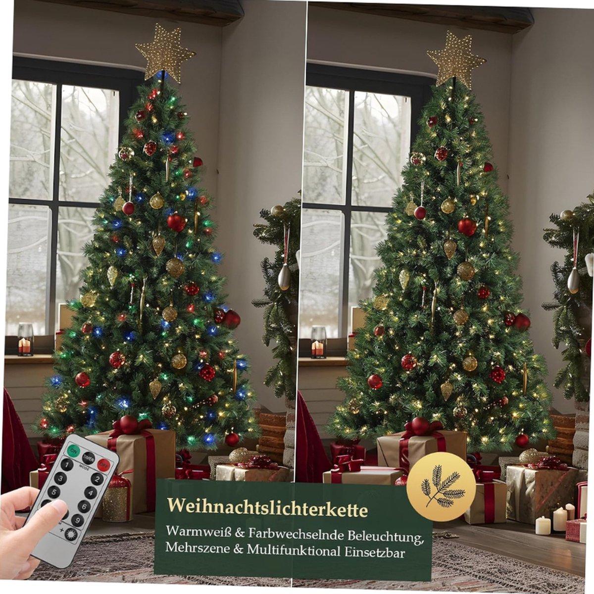 Kunstkerstboom 210 cm met LED verlichting en metalen standaard