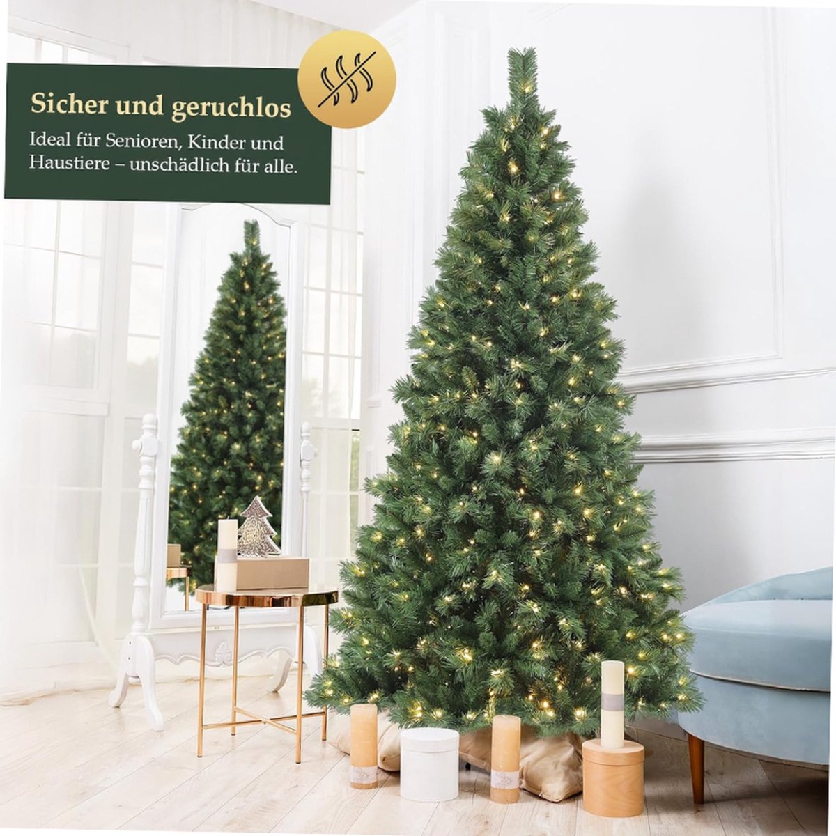Kunstkerstboom 210 cm met LED verlichting en metalen standaard