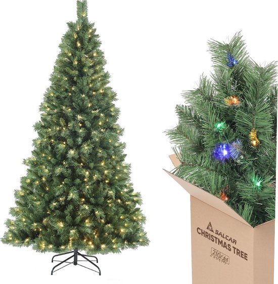 Kunstkerstboom 210 cm met LED verlichting en metalen standaard