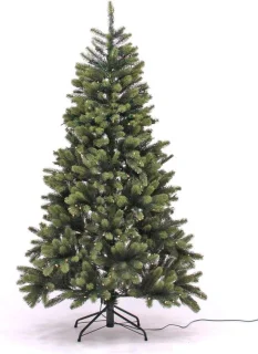 Kunstkerstboom 210 cm met LED verlichting en zilveren ballen
