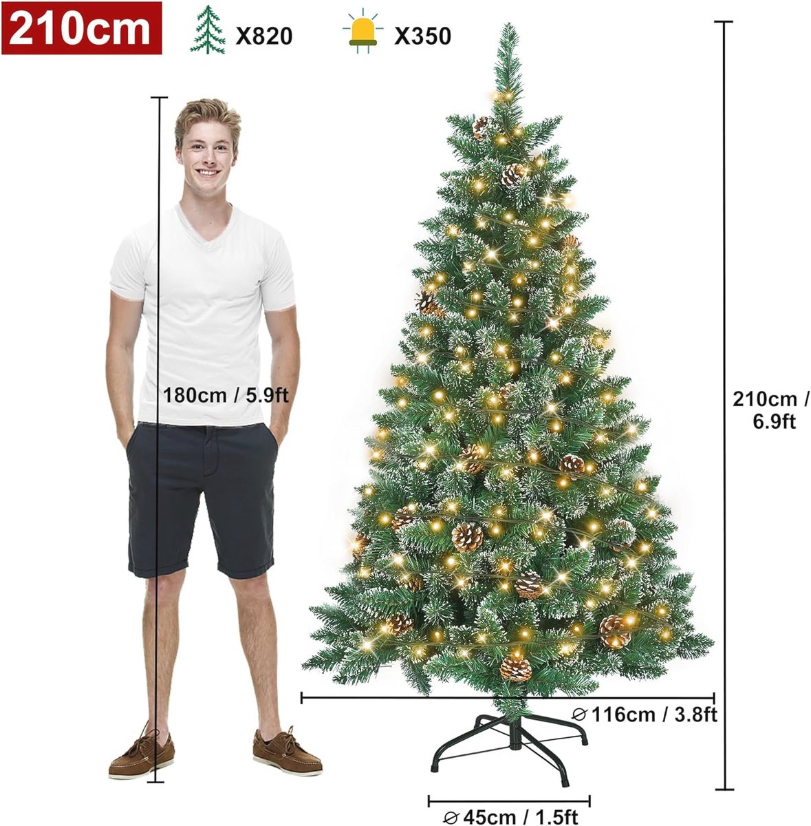 Kunstkerstboom 210 cm met LED verlichting