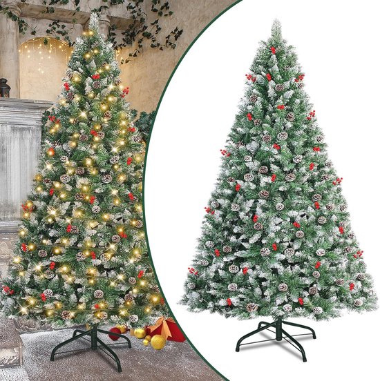 Kunstkerstboom 210 cm met Sneeuwvlokken en Bessen