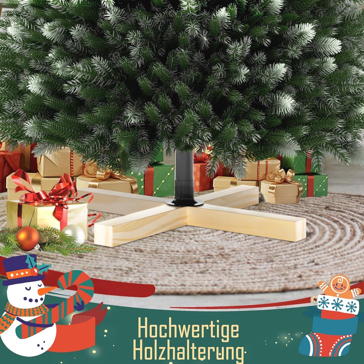 Kunstkerstboom 210 cm met verlichting en houten sokkel