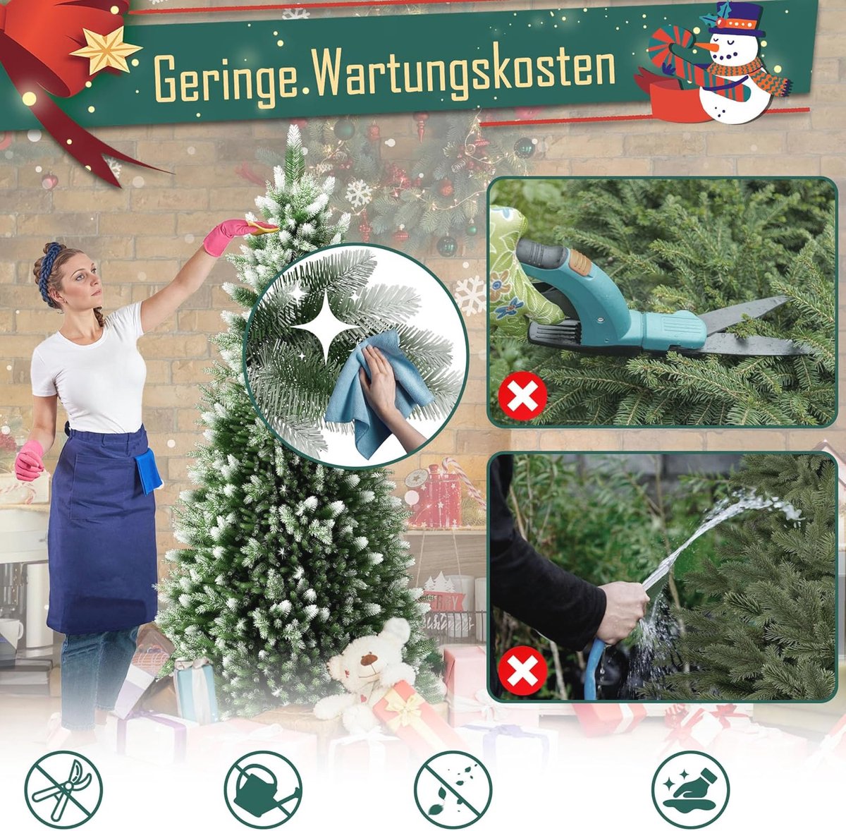 Kunstkerstboom 210 cm met verlichting en houten sokkel