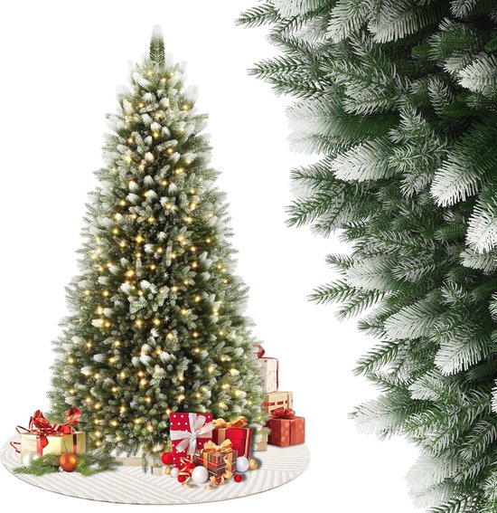 Kunstkerstboom 210 cm met verlichting en houten sokkel