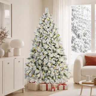 Kunstkerstboom 210 cm met verlichting en sneeuw