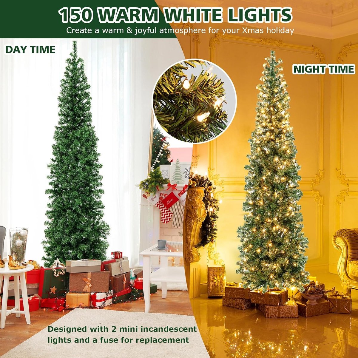 Kunstkerstboom 210 cm PVC groen met 150 LED's
