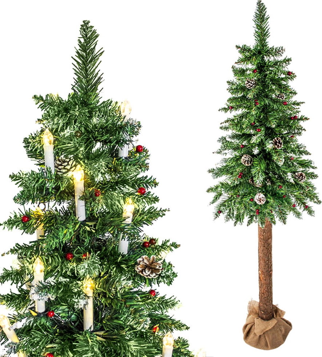Kunstkerstboom 220 cm met houten stam