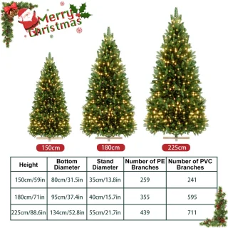 Kunstkerstboom 225 cm - PE/PVC - Houten standaard