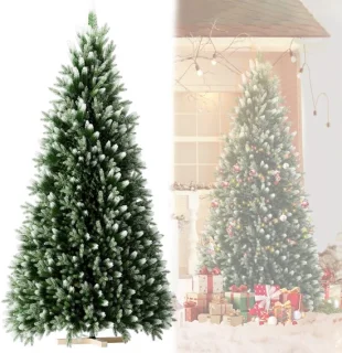 Kunstkerstboom 225 cm (PVC-PE) met houten standaard