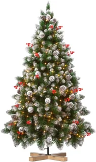Kunstkerstboom 225 cm – witte punten en dennenappels