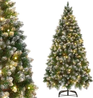 Kunstkerstboom 240 cm met sneeuweffect en warme witte verlichting