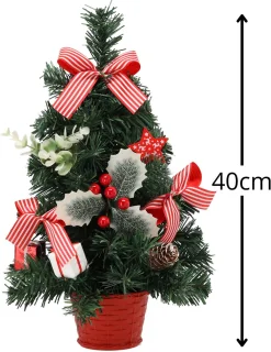 Kunstkerstboom 40 cm rood met hulst in pot