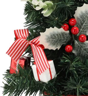 Kunstkerstboom 40 cm rood met hulst in pot