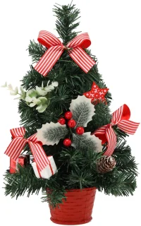 Kunstkerstboom 40 cm rood met hulst in pot