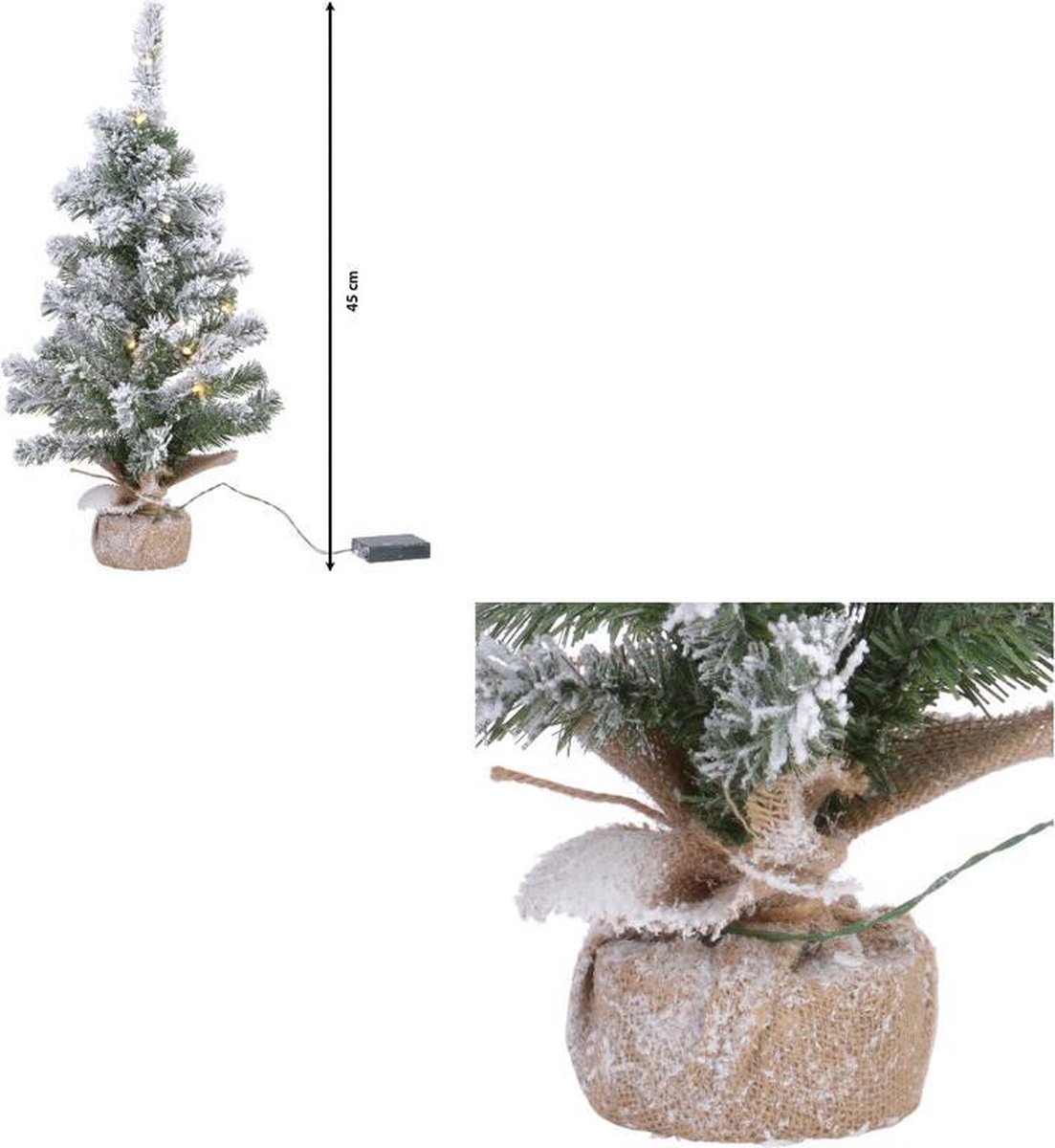 Kunstkerstboom 45 cm met LED in jute zak