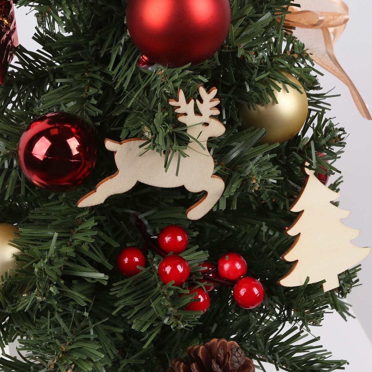 Kunstkerstboom 50cm met rode ornamenten in pot