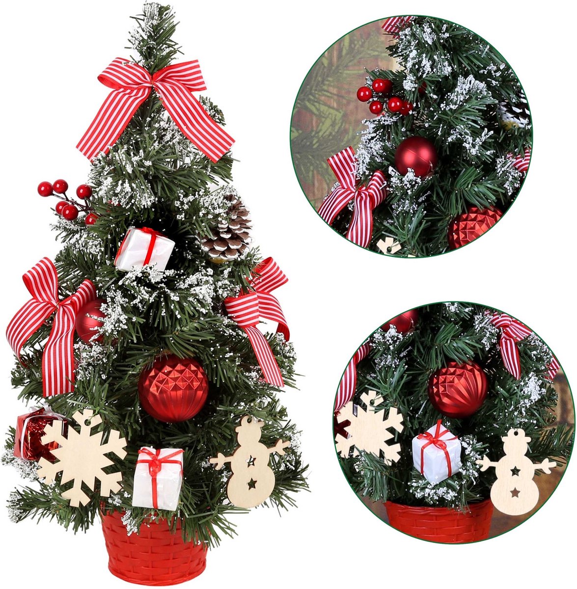 Kunstkerstboom 50cm rood-wit in pot