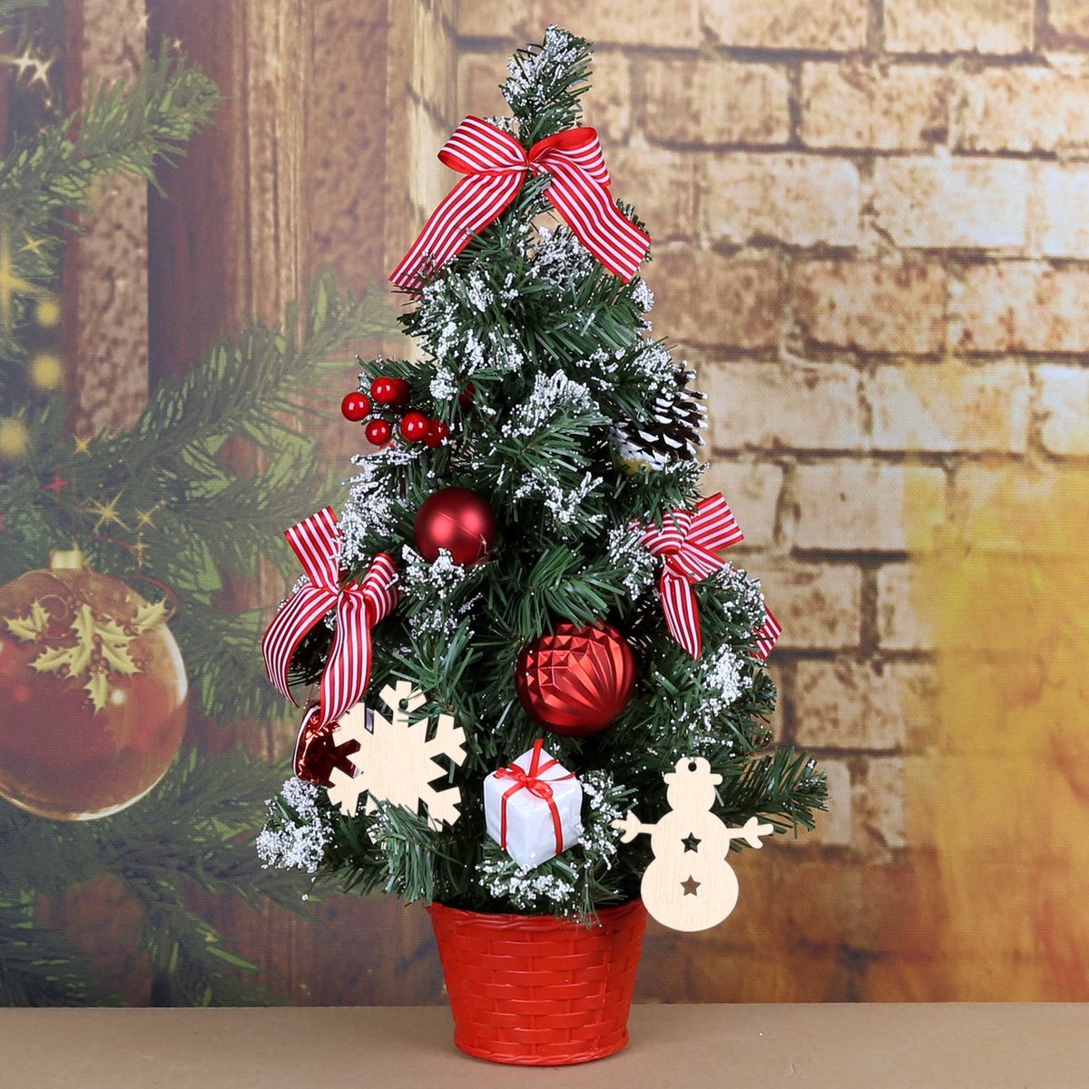 Kunstkerstboom 50cm rood-wit in pot