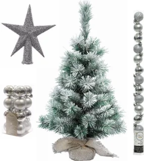Kunstkerstboom 60 cm in jute zak zilver 31-delig